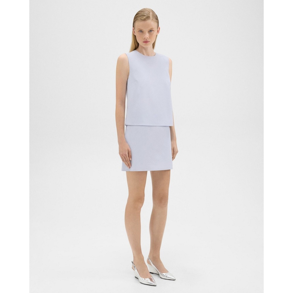 Theory Layered Shift Dress 12 Hydrangea Blue High Twist Twill Minimalist NWT